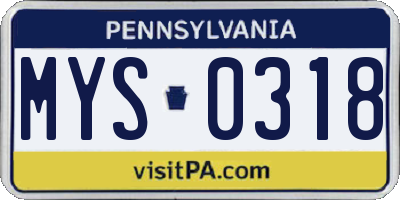 PA license plate MYS0318