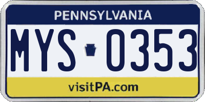 PA license plate MYS0353