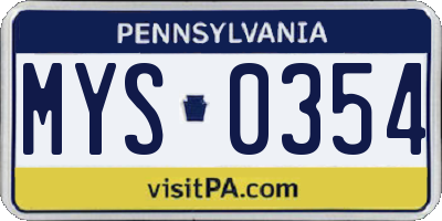 PA license plate MYS0354