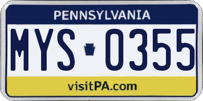 PA license plate MYS0355