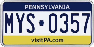 PA license plate MYS0357