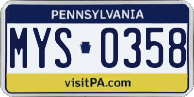 PA license plate MYS0358
