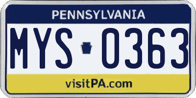 PA license plate MYS0363