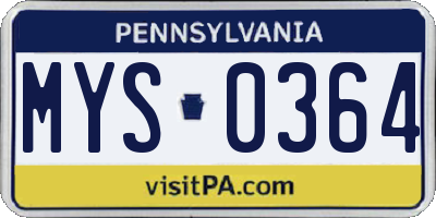 PA license plate MYS0364