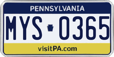 PA license plate MYS0365