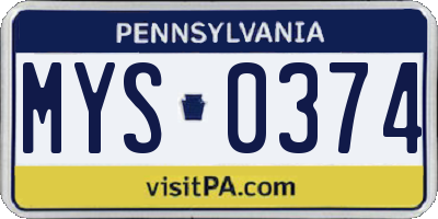 PA license plate MYS0374