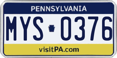 PA license plate MYS0376