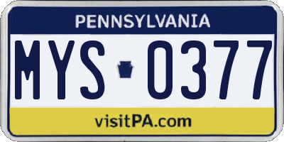 PA license plate MYS0377