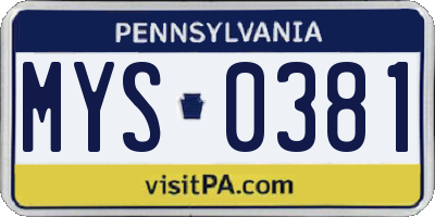 PA license plate MYS0381