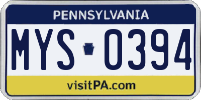 PA license plate MYS0394