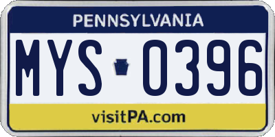 PA license plate MYS0396