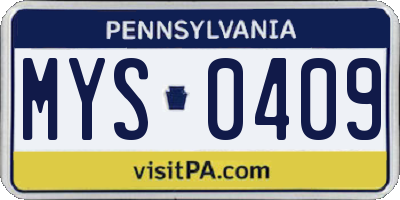 PA license plate MYS0409