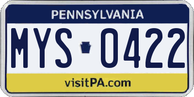 PA license plate MYS0422