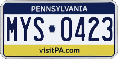 PA license plate MYS0423
