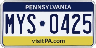PA license plate MYS0425