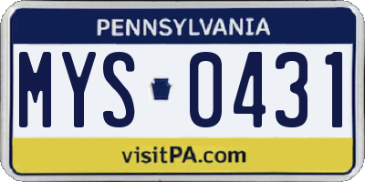 PA license plate MYS0431