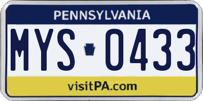 PA license plate MYS0433