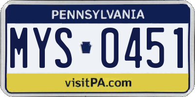 PA license plate MYS0451
