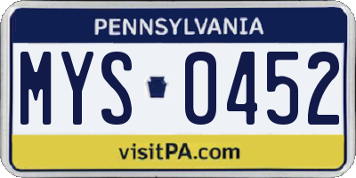 PA license plate MYS0452