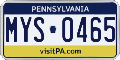 PA license plate MYS0465