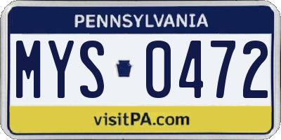 PA license plate MYS0472
