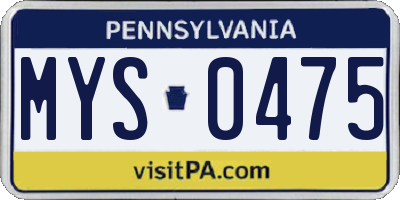 PA license plate MYS0475