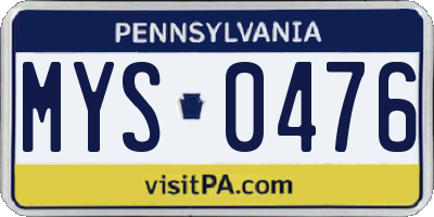 PA license plate MYS0476