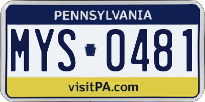 PA license plate MYS0481