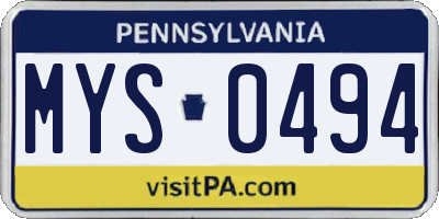 PA license plate MYS0494