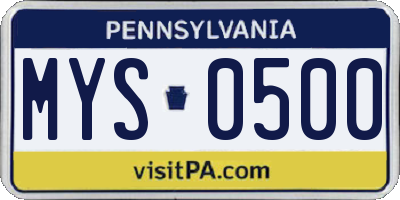 PA license plate MYS0500