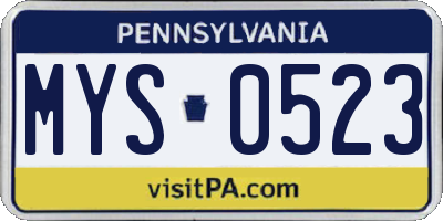 PA license plate MYS0523