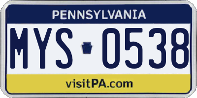 PA license plate MYS0538