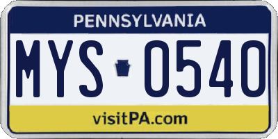 PA license plate MYS0540
