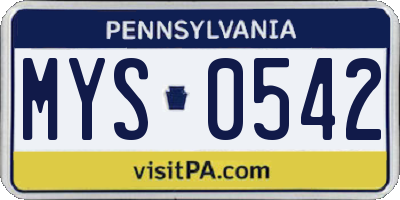 PA license plate MYS0542