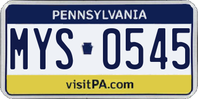 PA license plate MYS0545