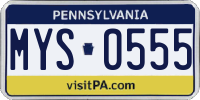 PA license plate MYS0555