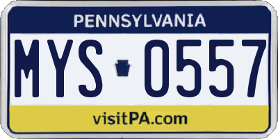 PA license plate MYS0557