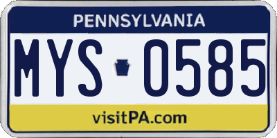 PA license plate MYS0585