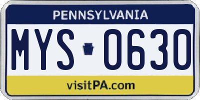 PA license plate MYS0630