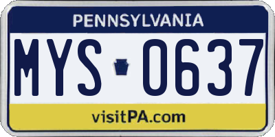 PA license plate MYS0637