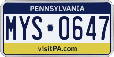 PA license plate MYS0647