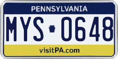 PA license plate MYS0648
