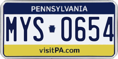 PA license plate MYS0654