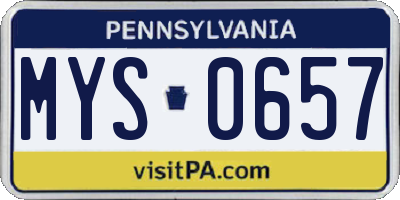 PA license plate MYS0657