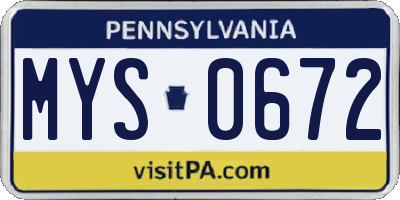 PA license plate MYS0672