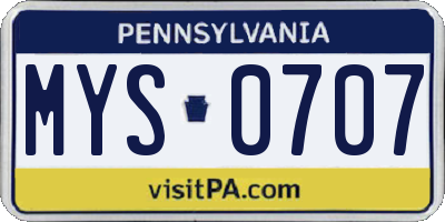 PA license plate MYS0707