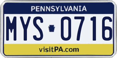 PA license plate MYS0716