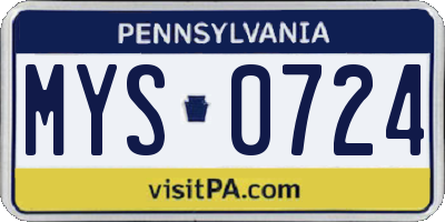 PA license plate MYS0724