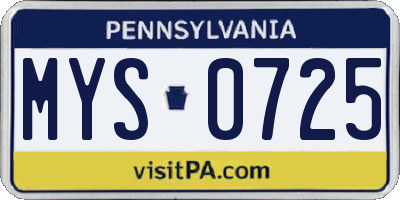 PA license plate MYS0725
