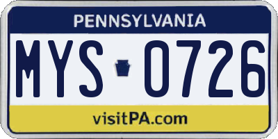 PA license plate MYS0726
